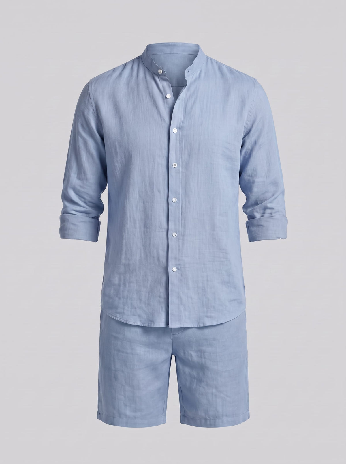 Canyon Linen Band Collar Shirt and Shorts Set_26