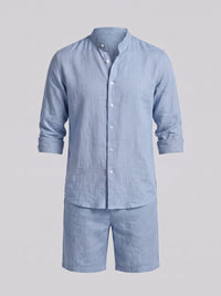 Canyon Linen Band Collar Shirt and Shorts Set