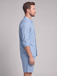 Canyon Linen Band Collar Shirt and Shorts Set