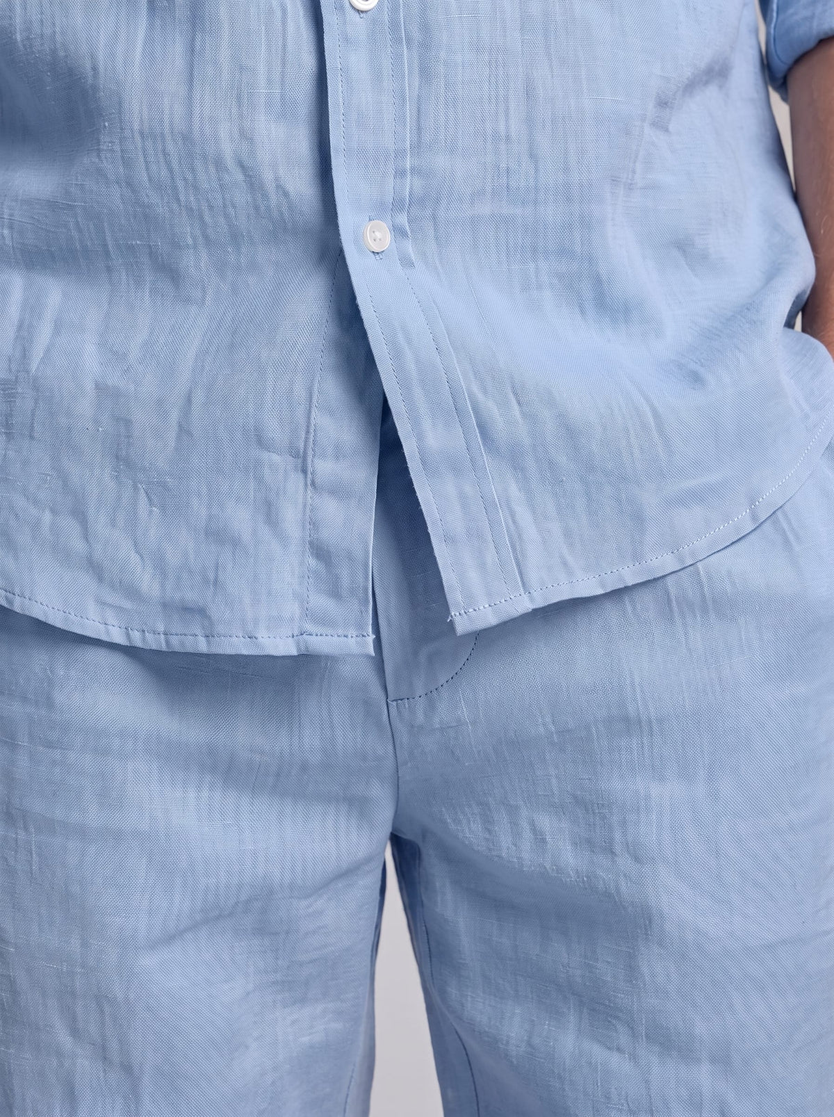 Canyon Linen Band Collar Shirt and Shorts Set