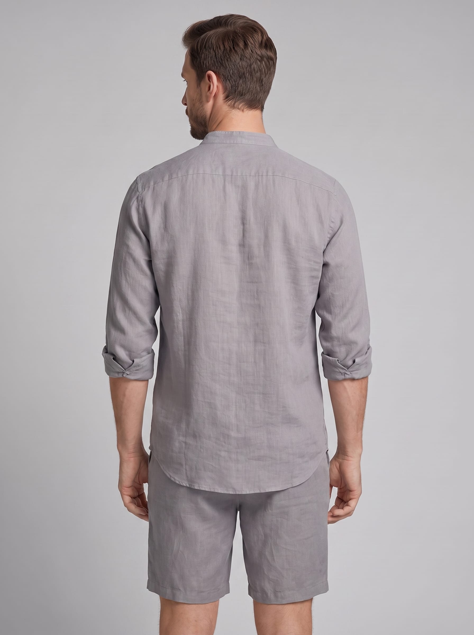 Canyon Linen Band Collar Shirt and Shorts Set