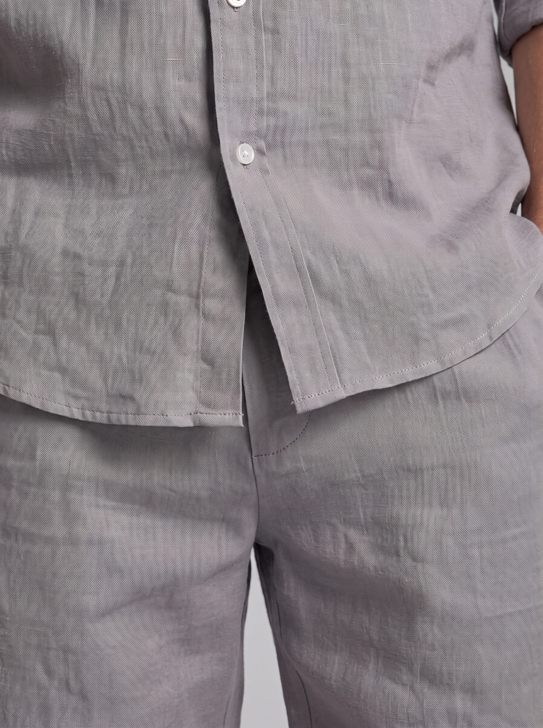 Canyon Linen Band Collar Shirt and Shorts Set
