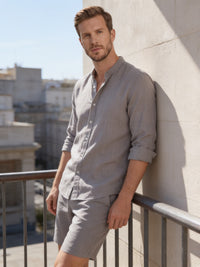 Canyon Linen Band Collar Shirt and Shorts Set