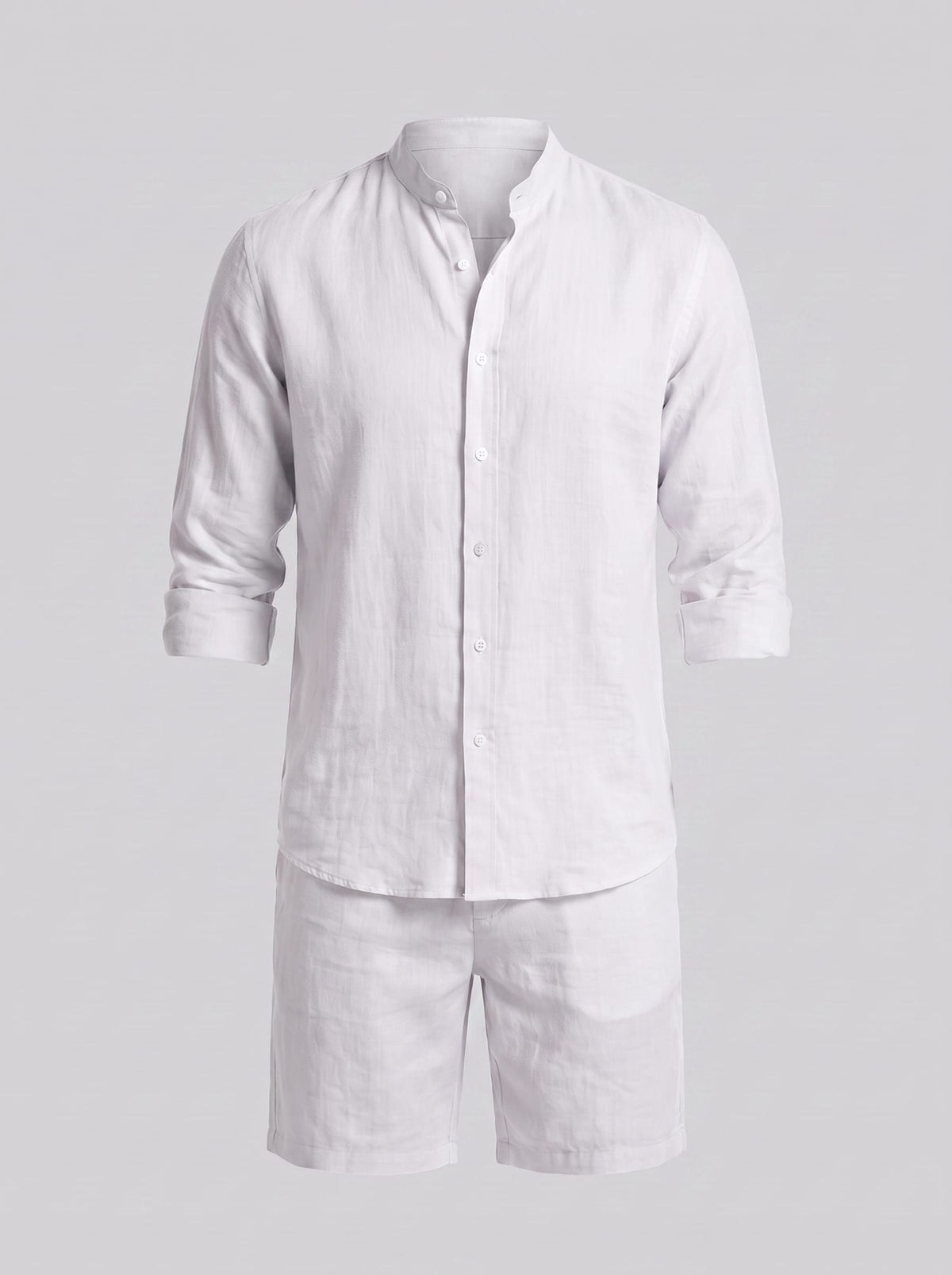 Canyon Linen Band Collar Shirt and Shorts Set_8