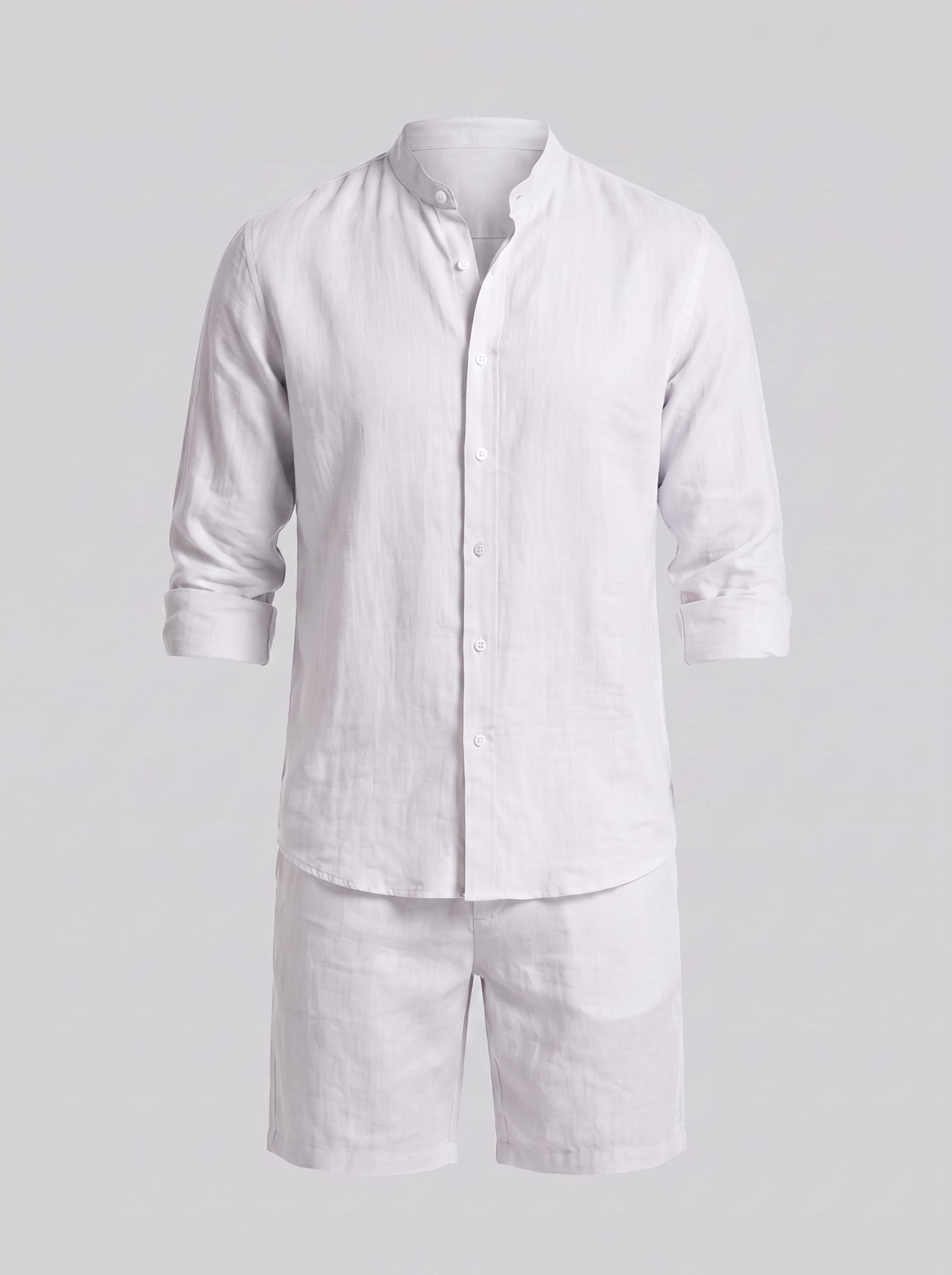 Canyon Linen Band Collar Shirt and Shorts Set