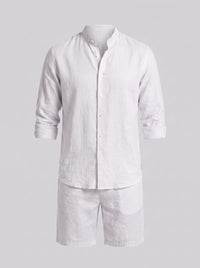 Canyon Linen Band Collar Shirt and Shorts Set