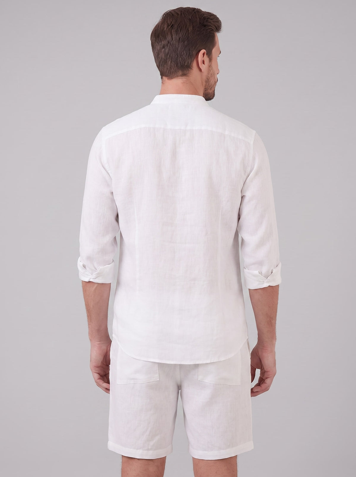 Canyon Linen Band Collar Shirt and Shorts Set