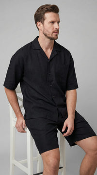 Carson Linen Blend Camp Collar Shirt and Shorts Set