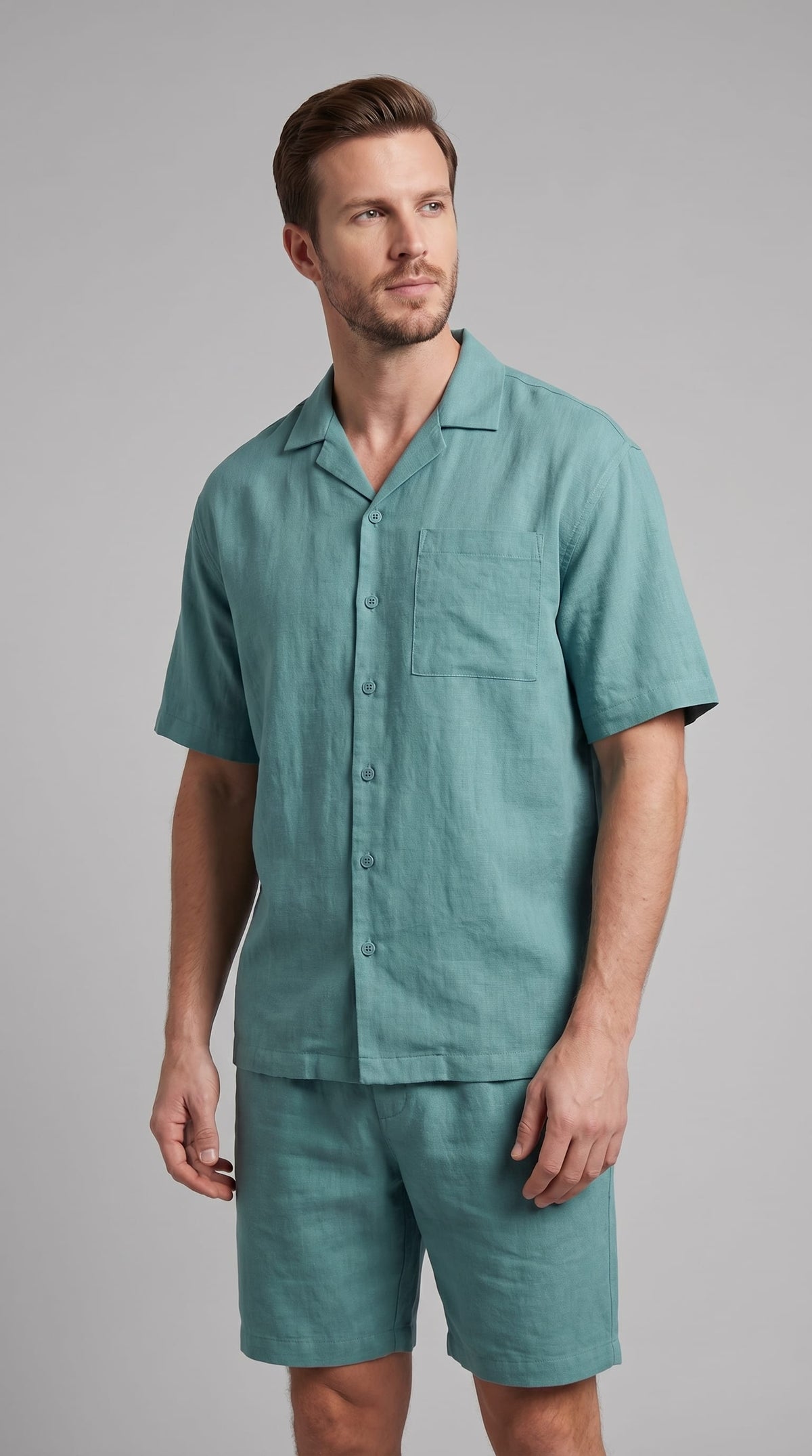 Carson Linen Blend Camp Collar Shirt and Shorts Set