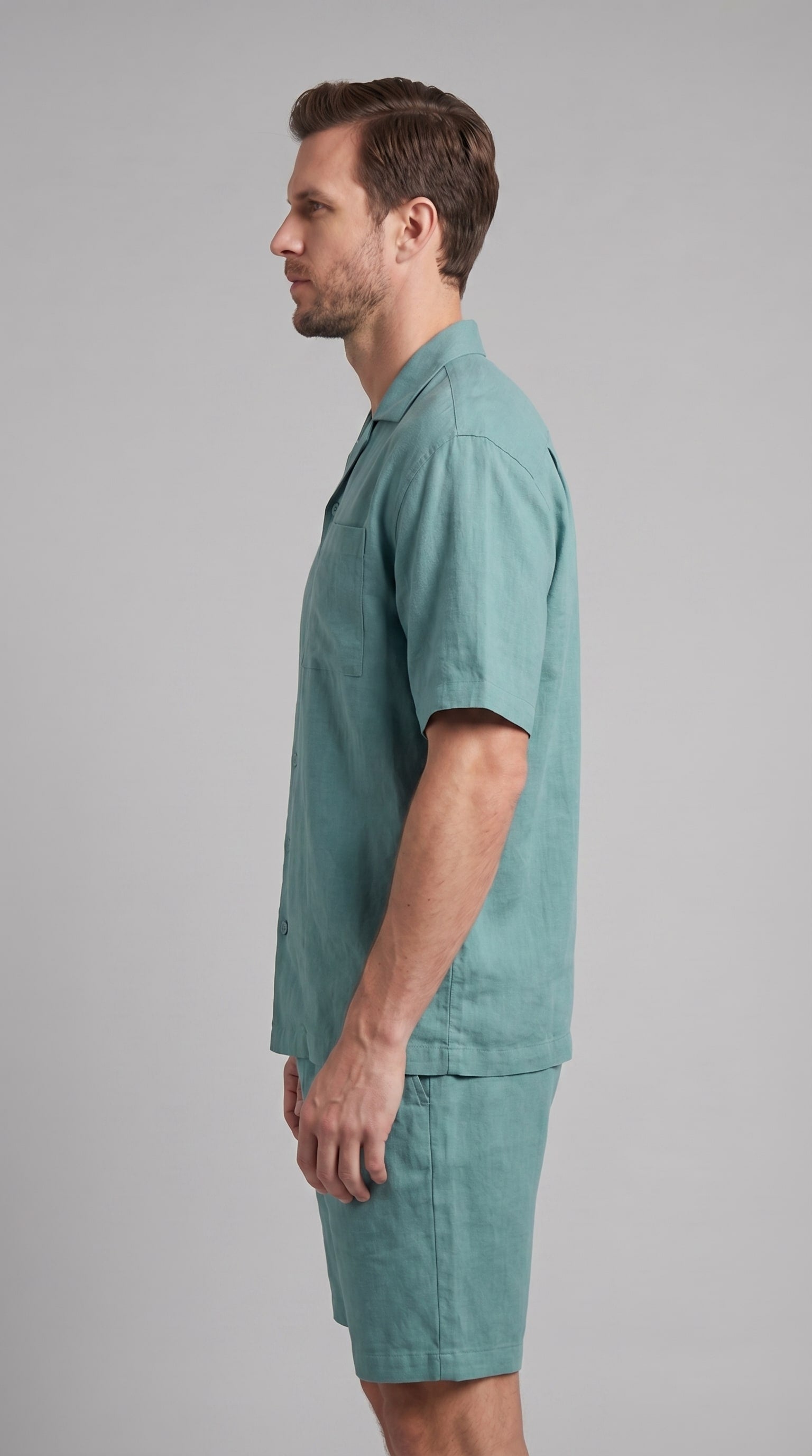 Carson Linen Blend Camp Collar Shirt and Shorts Set