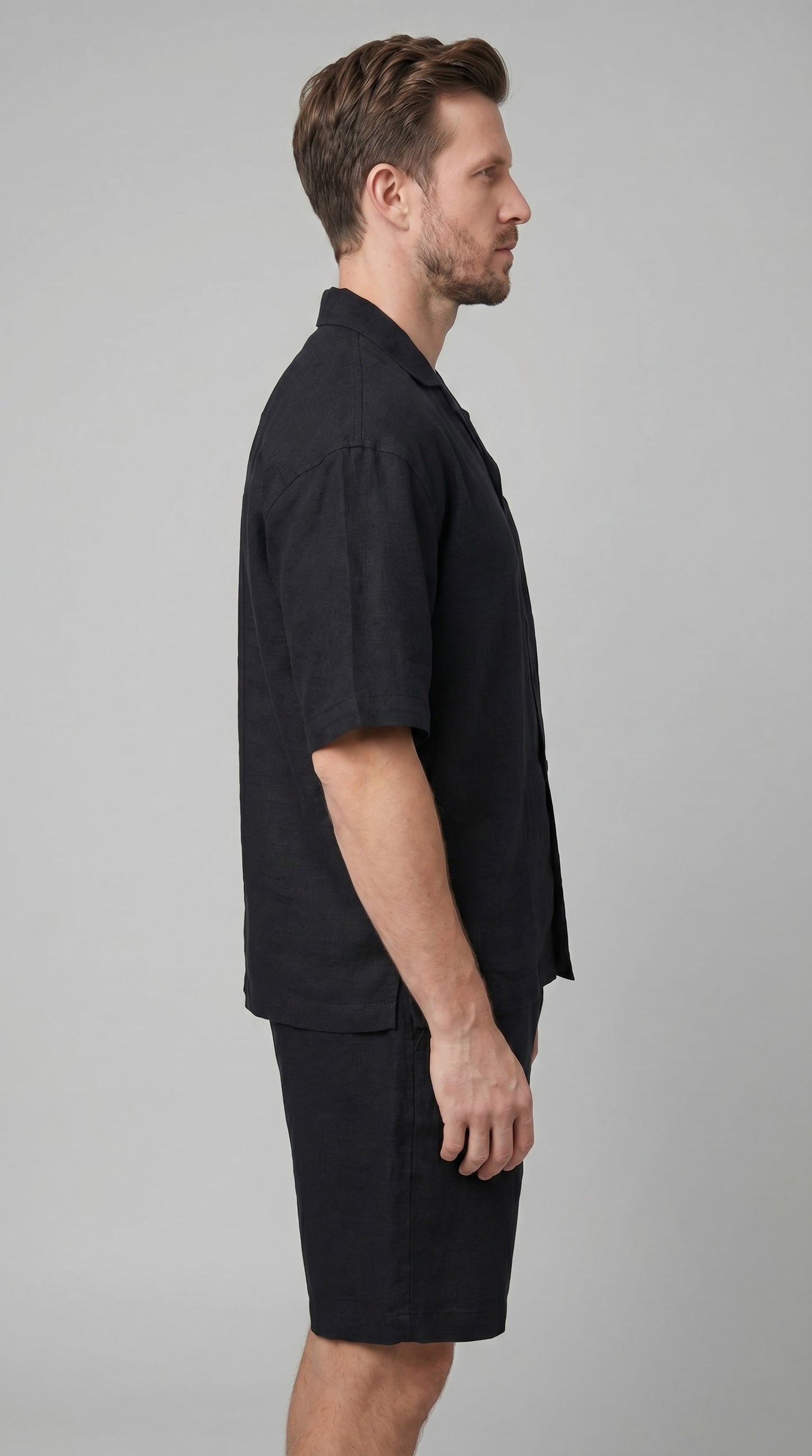 Carson Linen Blend Camp Collar Shirt and Shorts Set_3