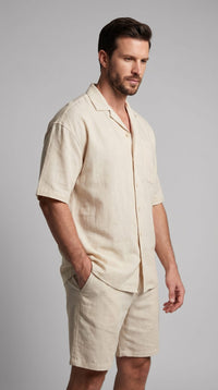 Carson Linen Blend Camp Collar Shirt and Shorts Set