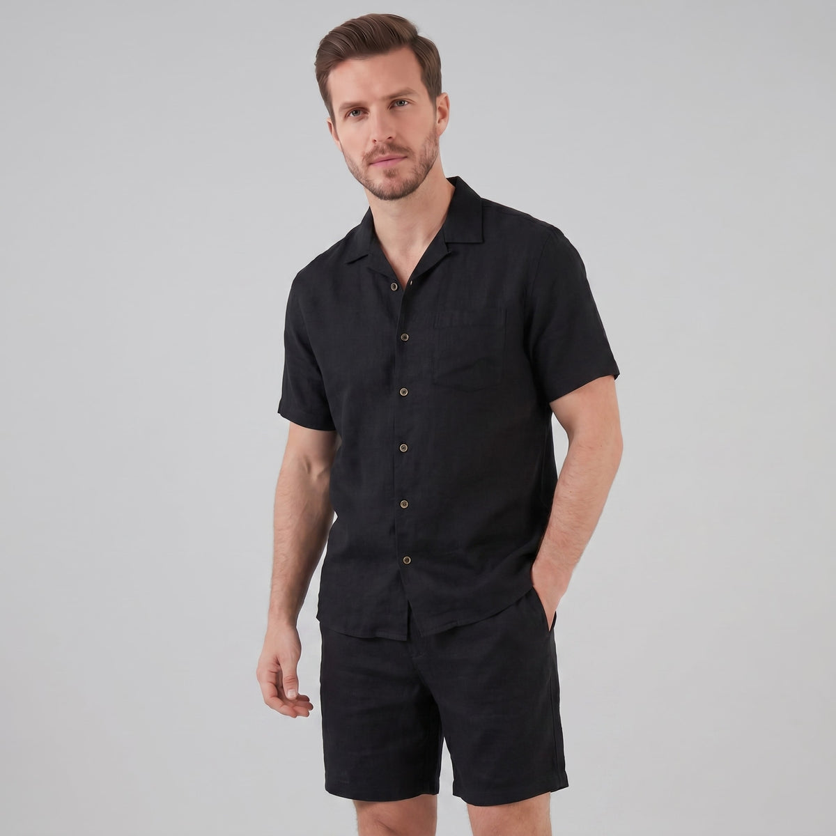Clayton Linen Camp Collar Shirt and Shorts Set_1