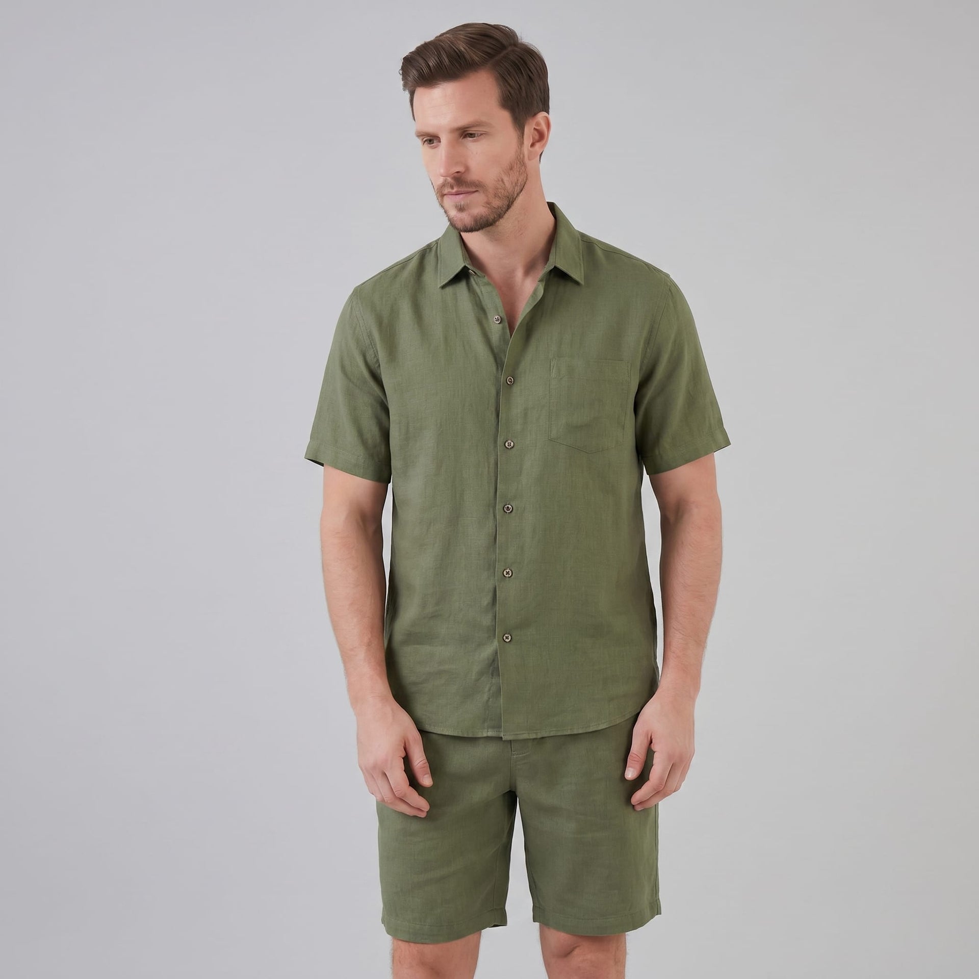 Clayton Linen Camp Collar Shirt and Shorts Set