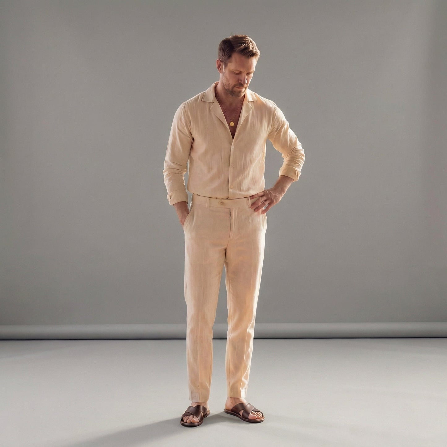 Colby Relaxed Fit Linen Shirt and Pants Set_1