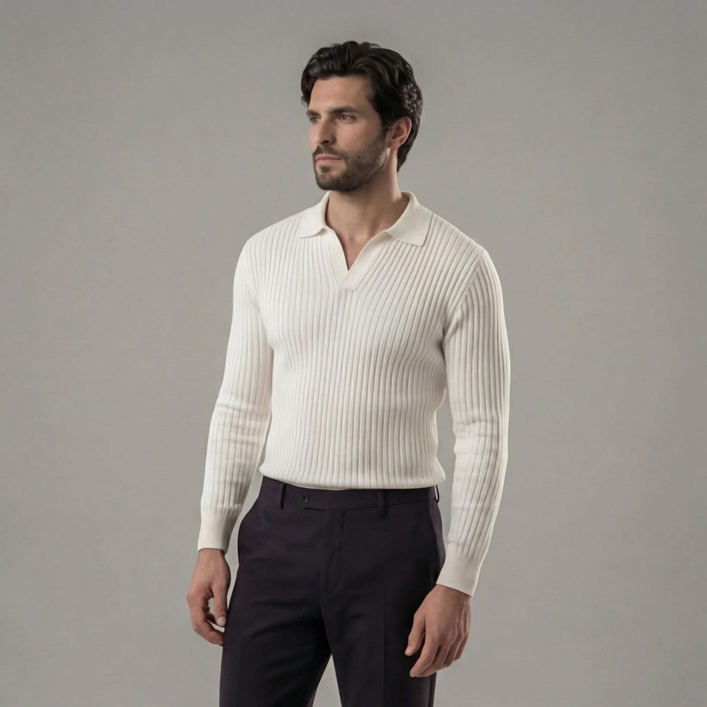 Garrett Ribbed Knit Polo Shirt_5