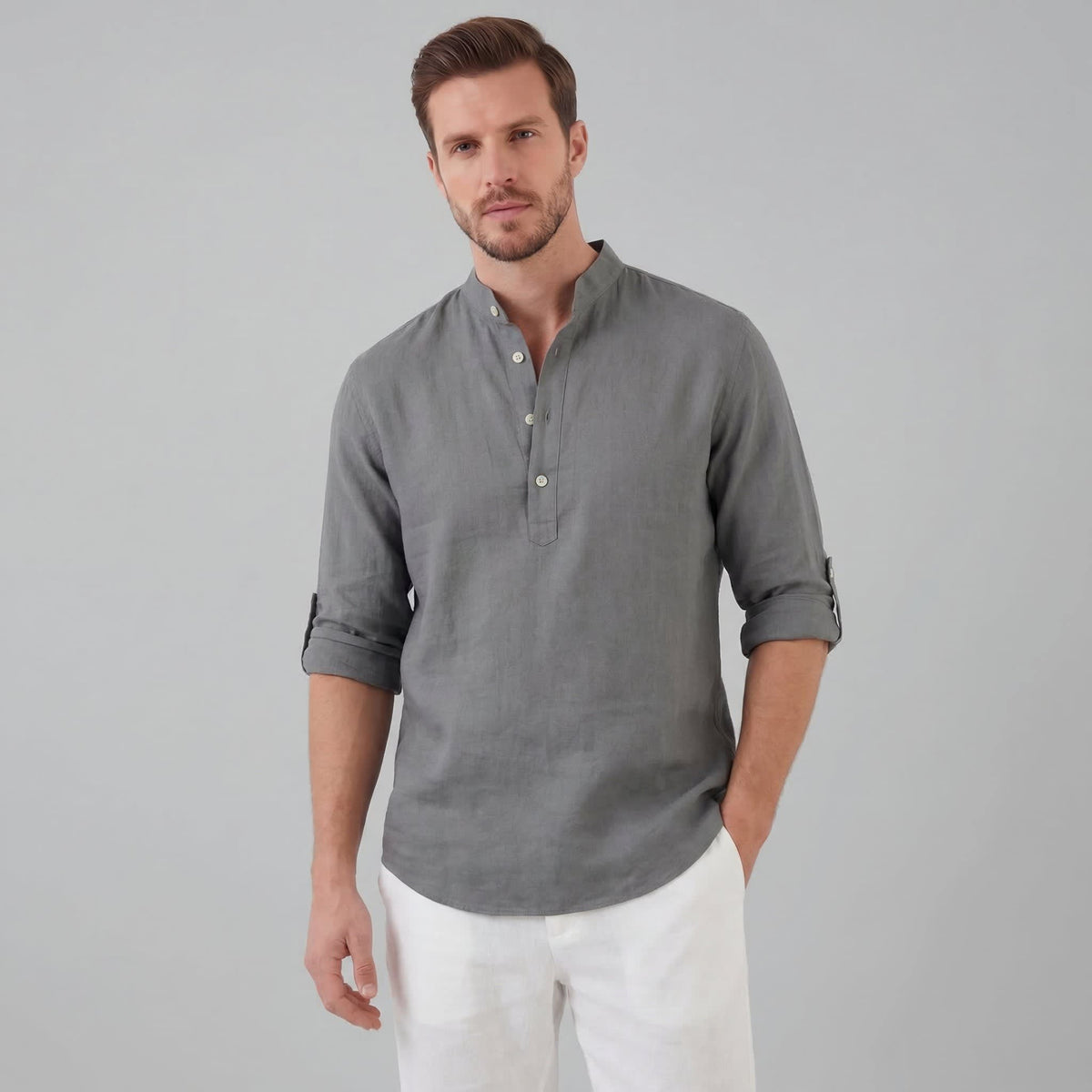 Lachlan Loose Fit Band Collar Shirt_1