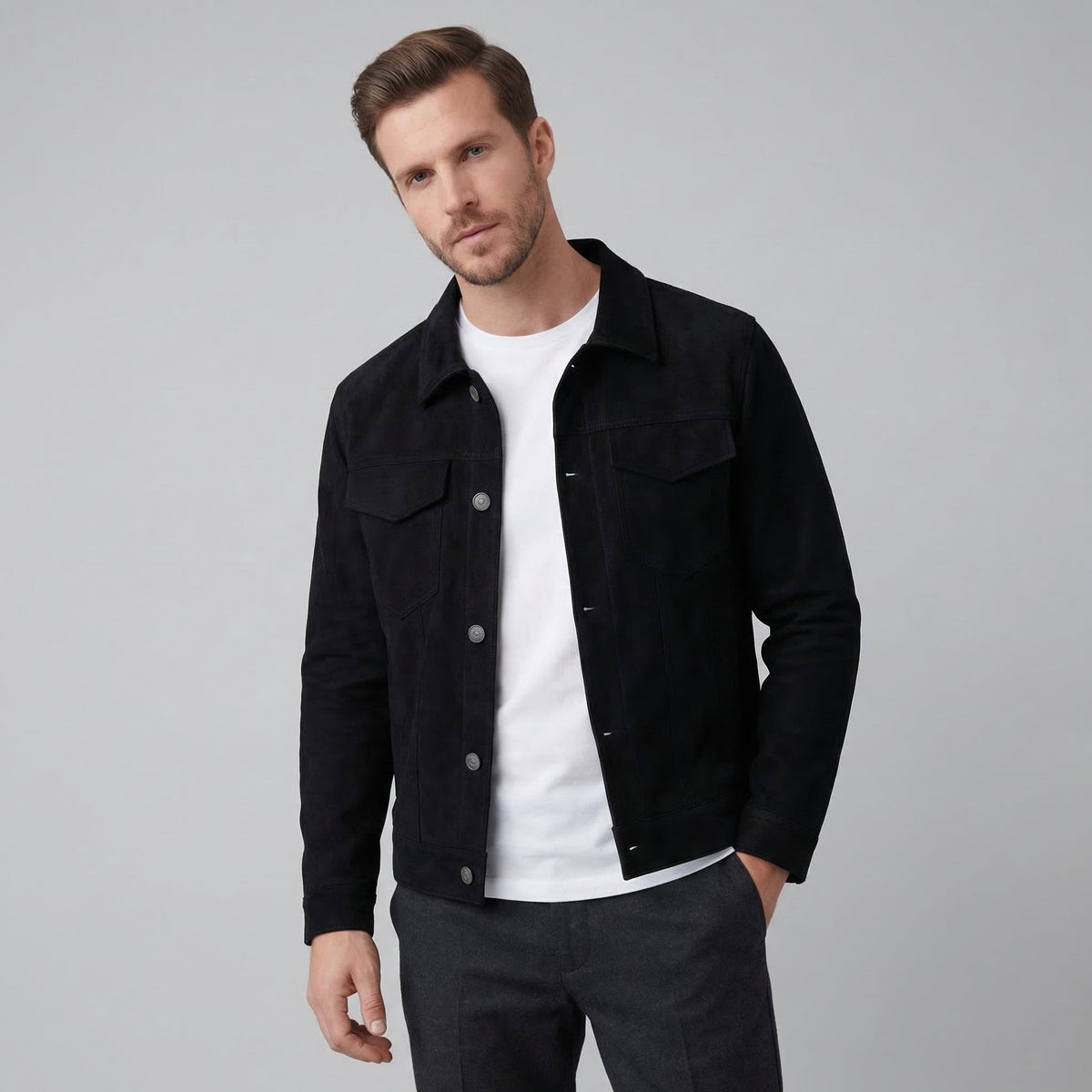 Herrick Faux Suede Trucker Jacket