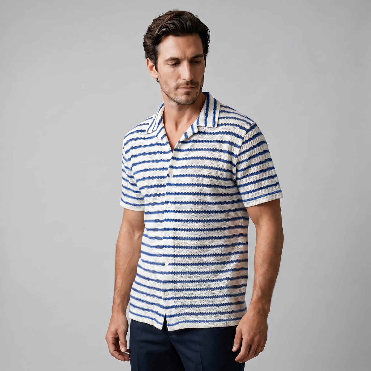 Langston Striped Open Knit Shirt