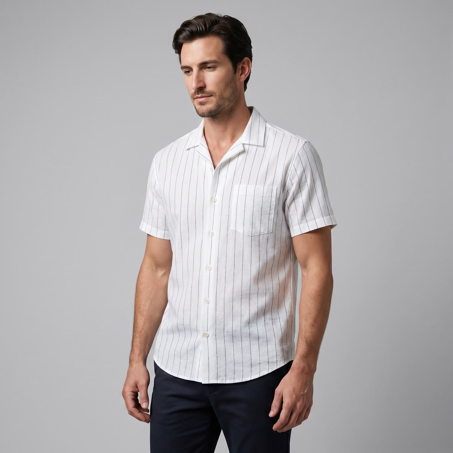Leland Pinstripe Camp Collar Shirt_1