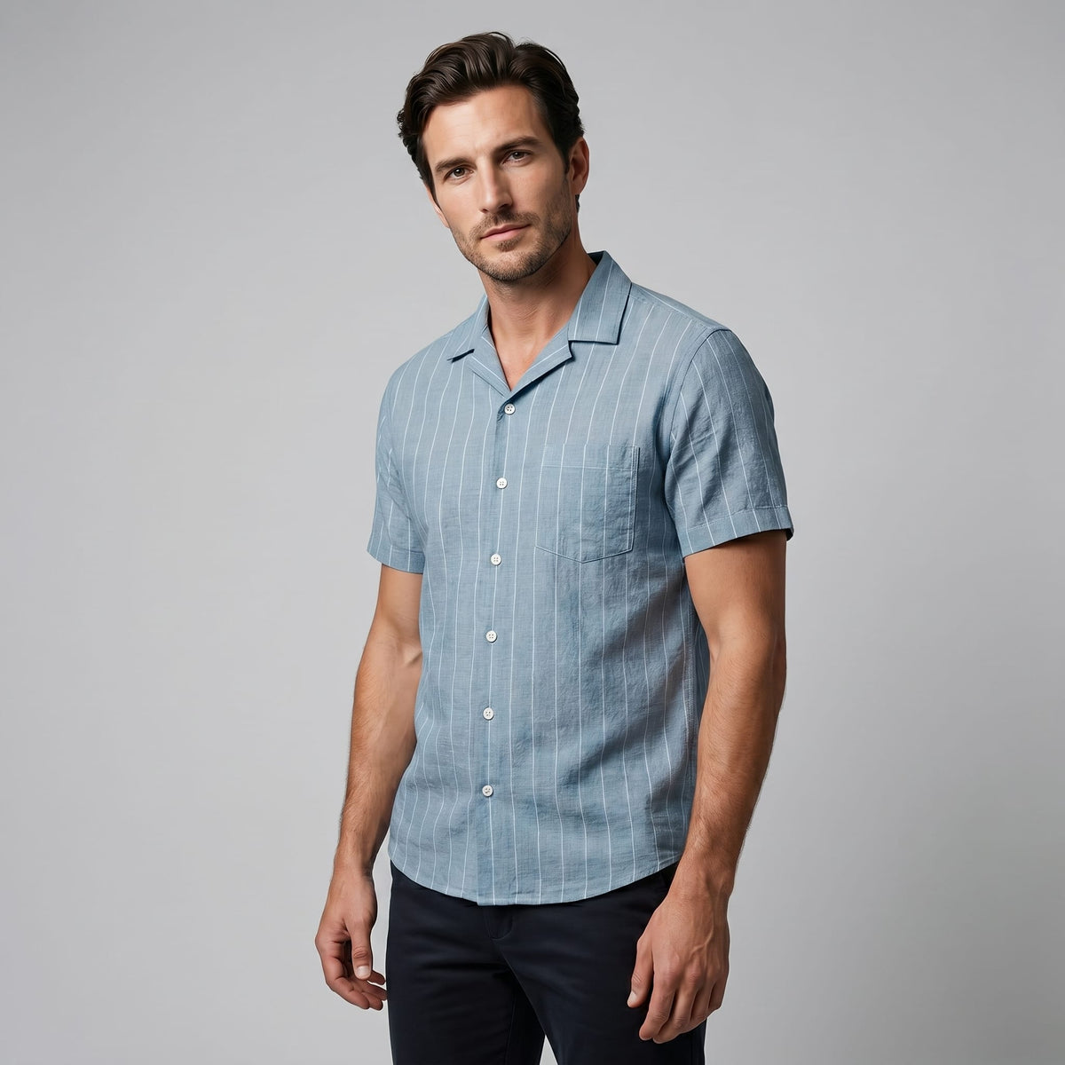 Leland Pinstripe Camp Collar Shirt