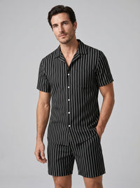 Cooper Pinstripe Camp Collar Shirt and Shorts Set