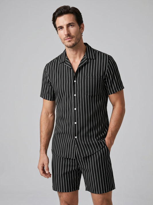 Cooper Pinstripe Camp Collar Shirt and Shorts Set_1