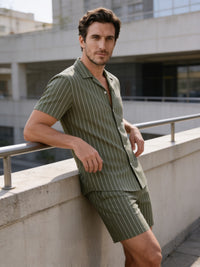 Cooper Pinstripe Camp Collar Shirt and Shorts Set