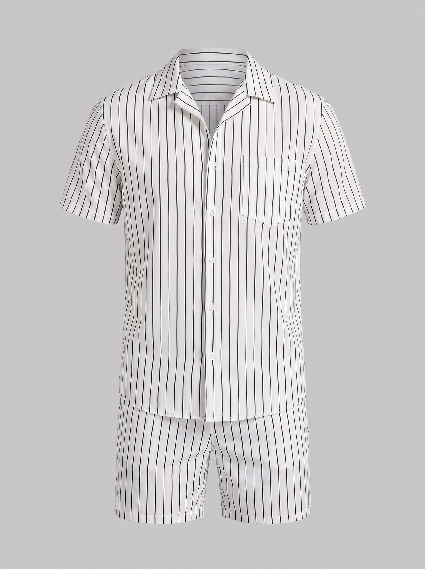 Cooper Pinstripe Camp Collar Shirt and Shorts Set_14