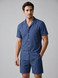 Cooper Pinstripe Camp Collar Shirt and Shorts Set
