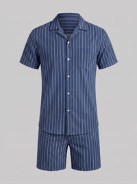 Cooper Pinstripe Camp Collar Shirt and Shorts Set