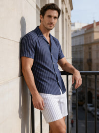 Cooper Pinstripe Camp Collar Shirt and Shorts Set