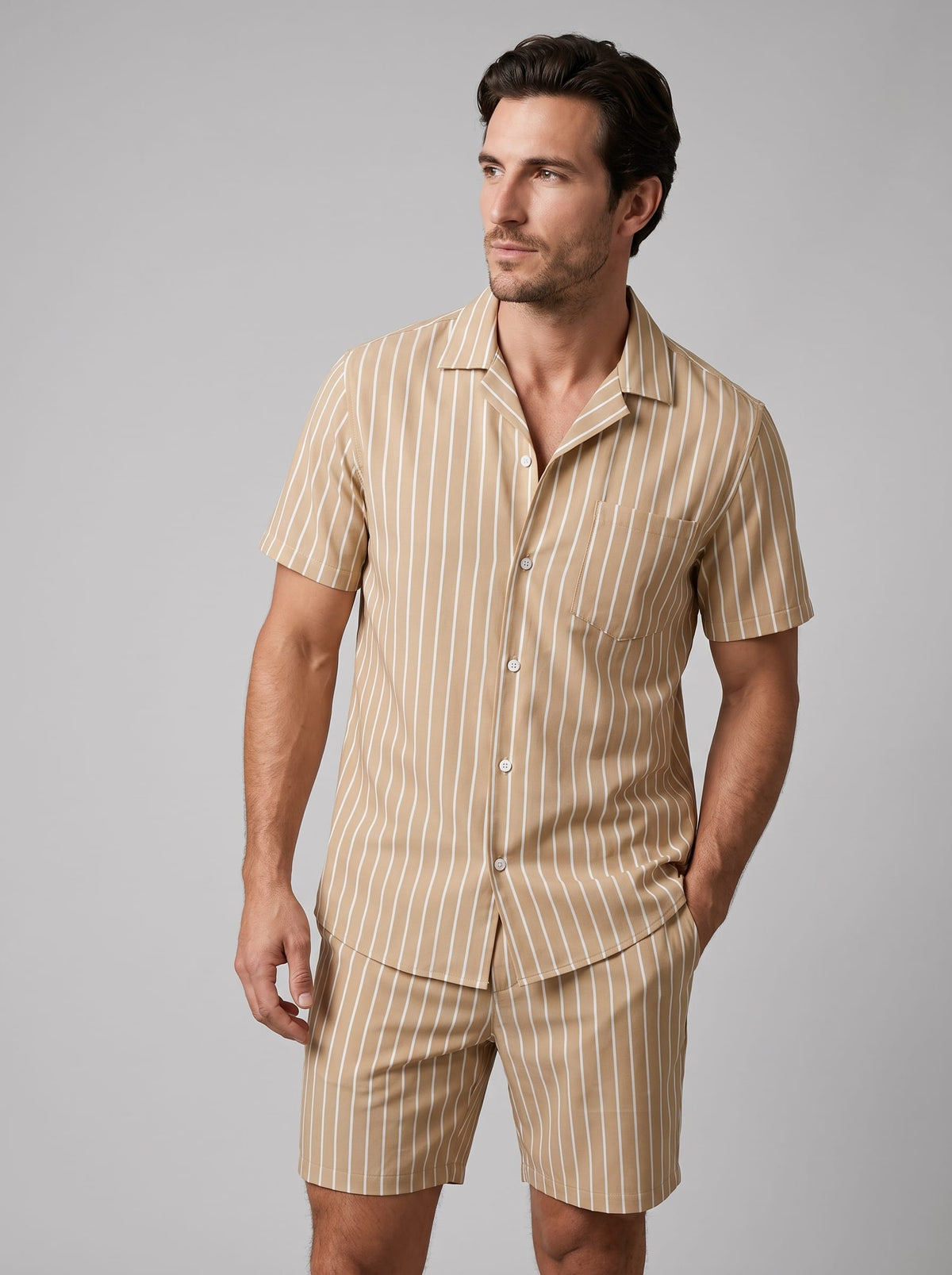 Cooper Pinstripe Camp Collar Shirt and Shorts Set