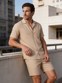 Cooper Pinstripe Camp Collar Shirt and Shorts Set