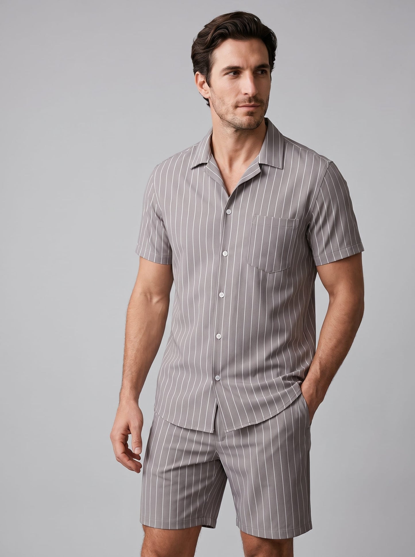Cooper Pinstripe Camp Collar Shirt and Shorts Set_31