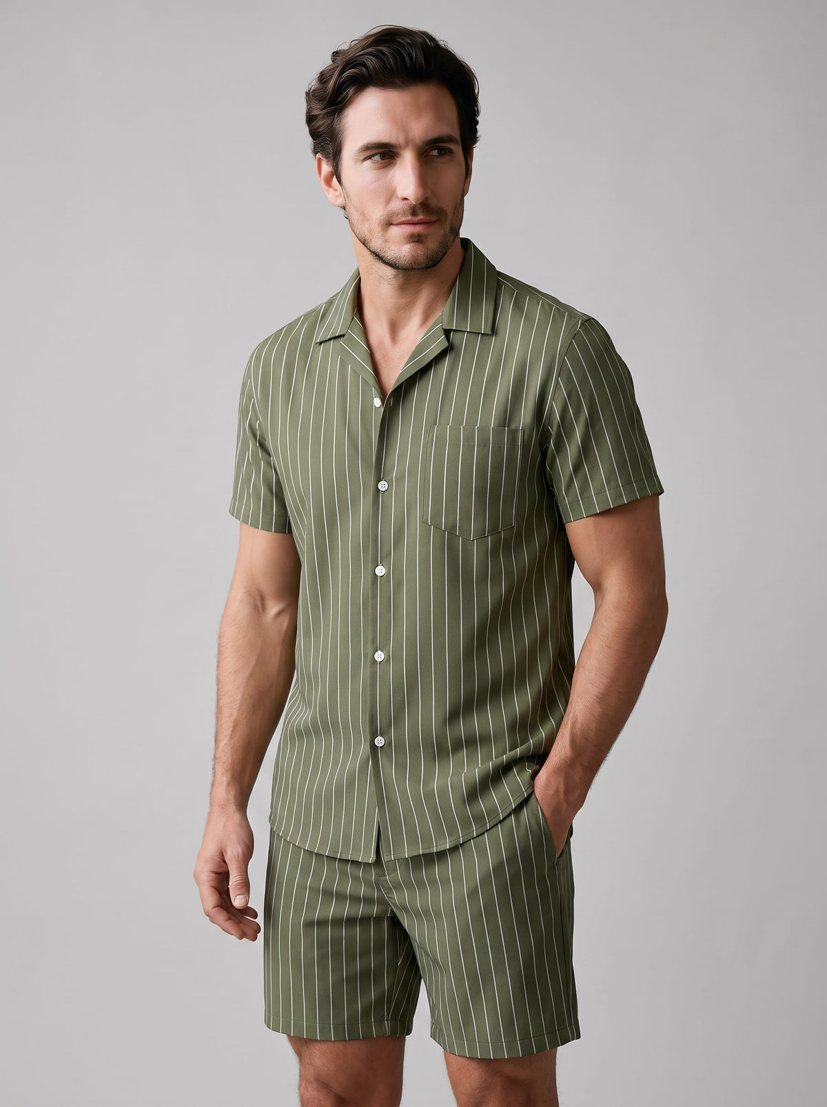 Cooper Pinstripe Camp Collar Shirt and Shorts Set_7