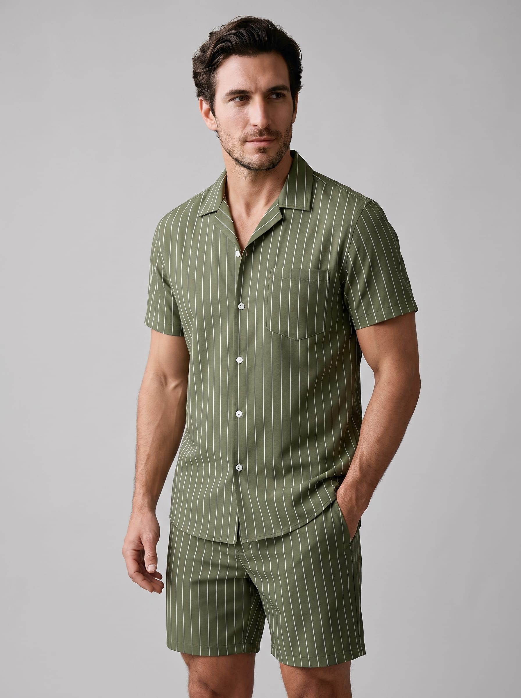 Cooper Pinstripe Camp Collar Shirt and Shorts Set