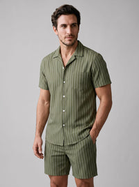 Cooper Pinstripe Camp Collar Shirt and Shorts Set