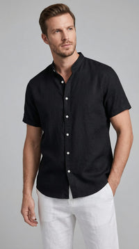 Corbin Linen Band Collar Shirt and Pants Set