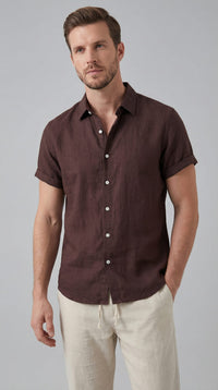 Corbin Linen Band Collar Shirt and Pants Set