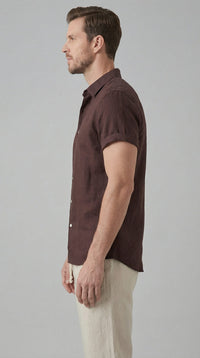 Corbin Linen Band Collar Shirt and Pants Set
