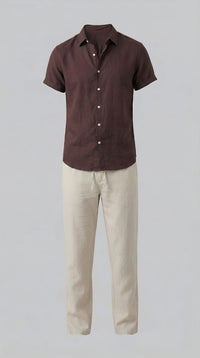 Corbin Linen Band Collar Shirt and Pants Set