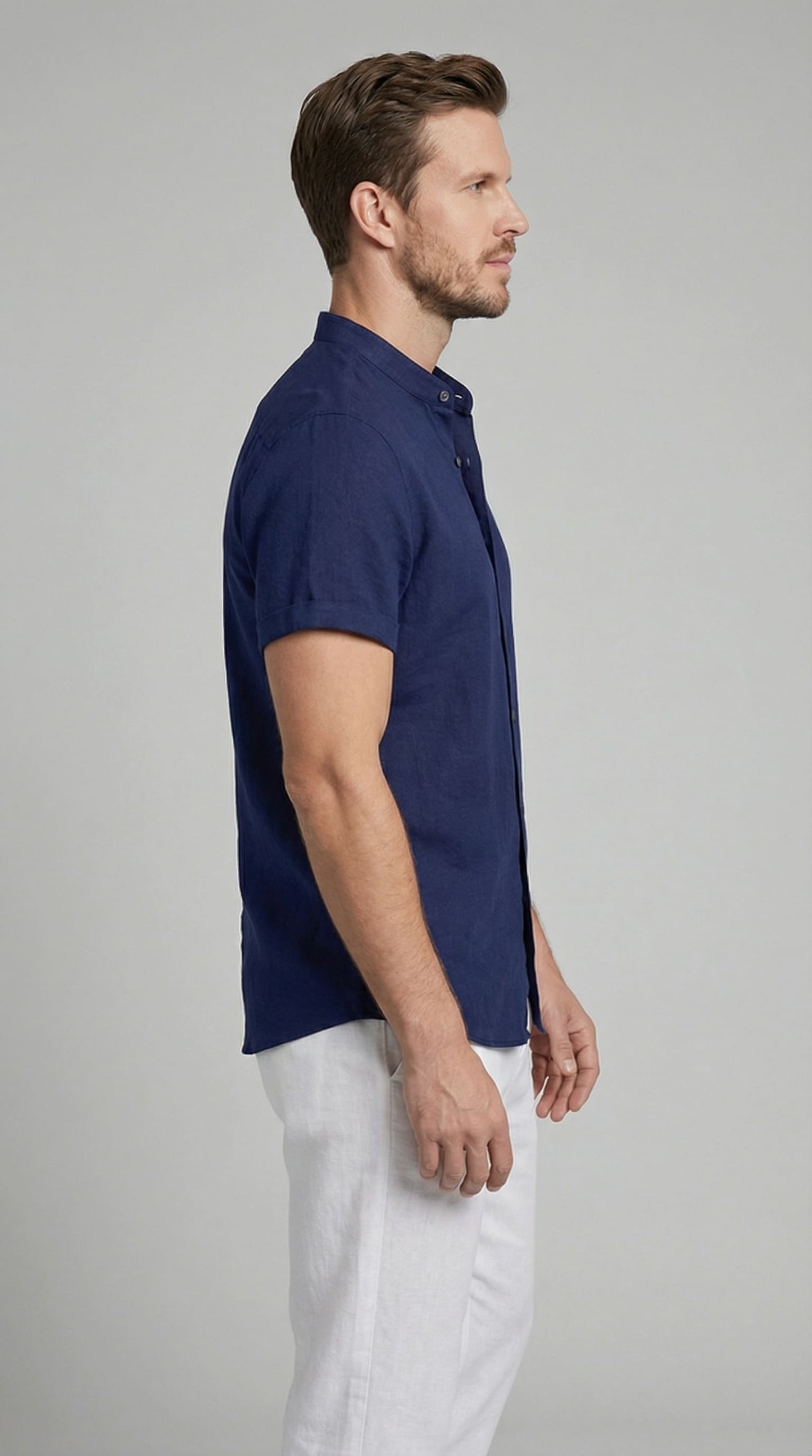 Corbin Linen Band Collar Shirt and Pants Set_15