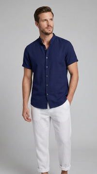 Corbin Linen Band Collar Shirt and Pants Set