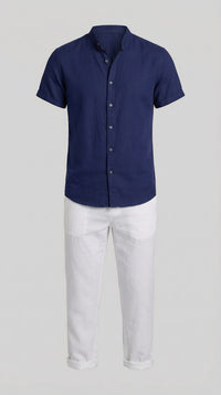 Corbin Linen Band Collar Shirt and Pants Set