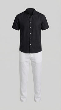 Corbin Linen Band Collar Shirt and Pants Set