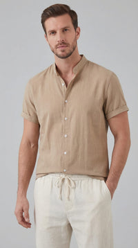 Corbin Linen Band Collar Shirt and Pants Set