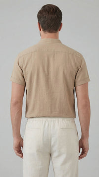 Corbin Linen Band Collar Shirt and Pants Set