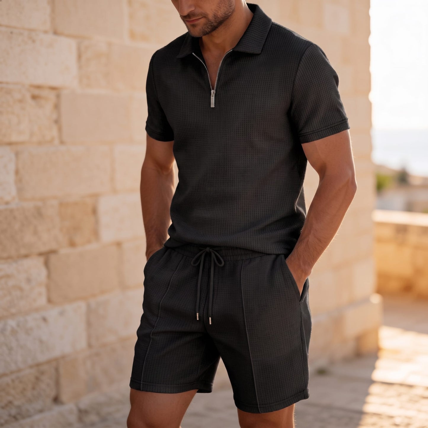 Shepherd Waffle Knit Polo and Shorts Set_12