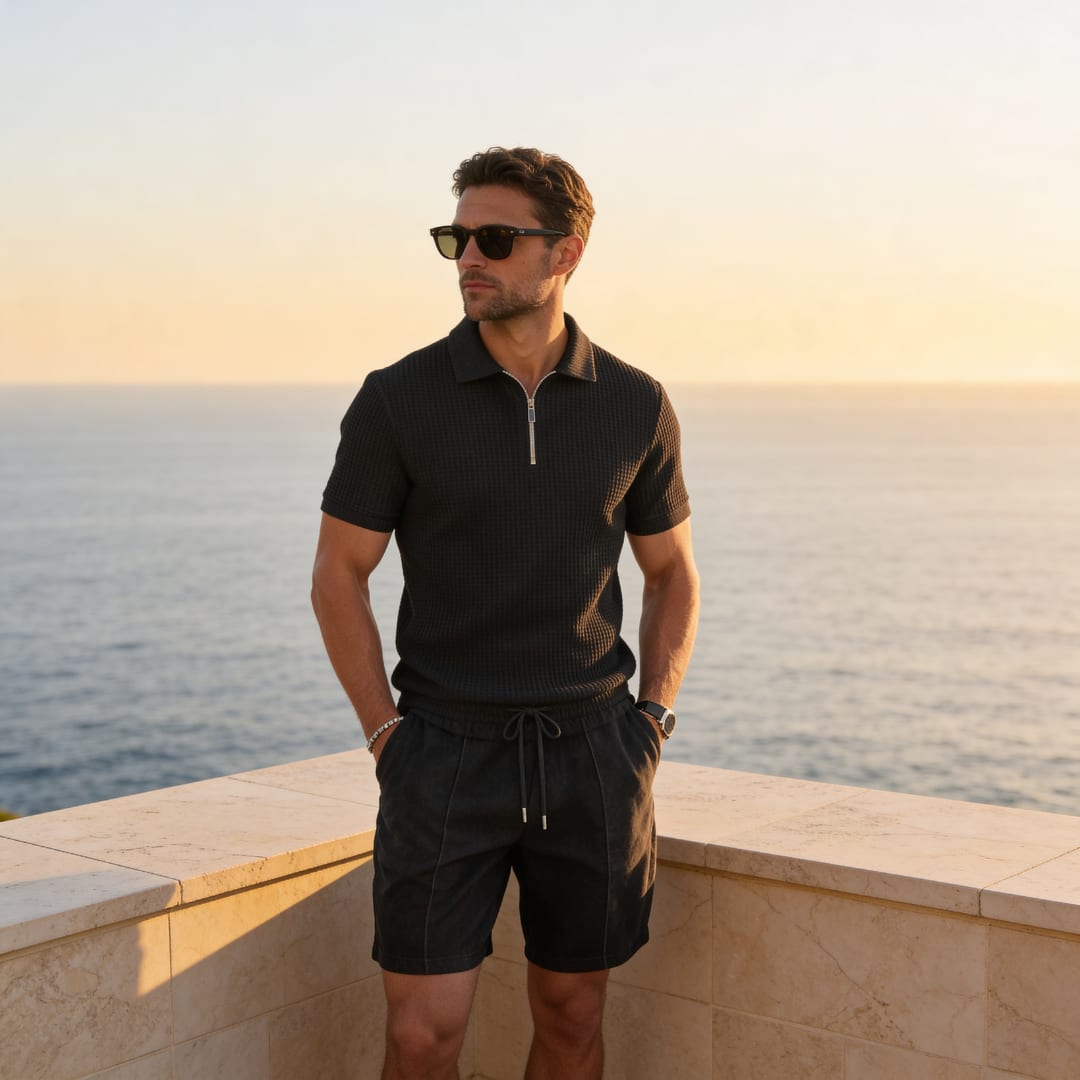 Shepherd Waffle Knit Polo and Shorts Set_13